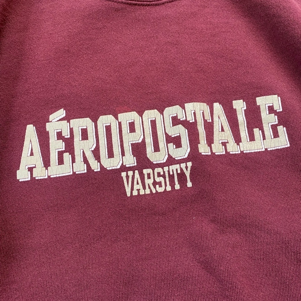 Vintage 90s Aeropostale Varsity Distressed Crewneck Maroon Sweatshirt Size M - Picture 2 of 8